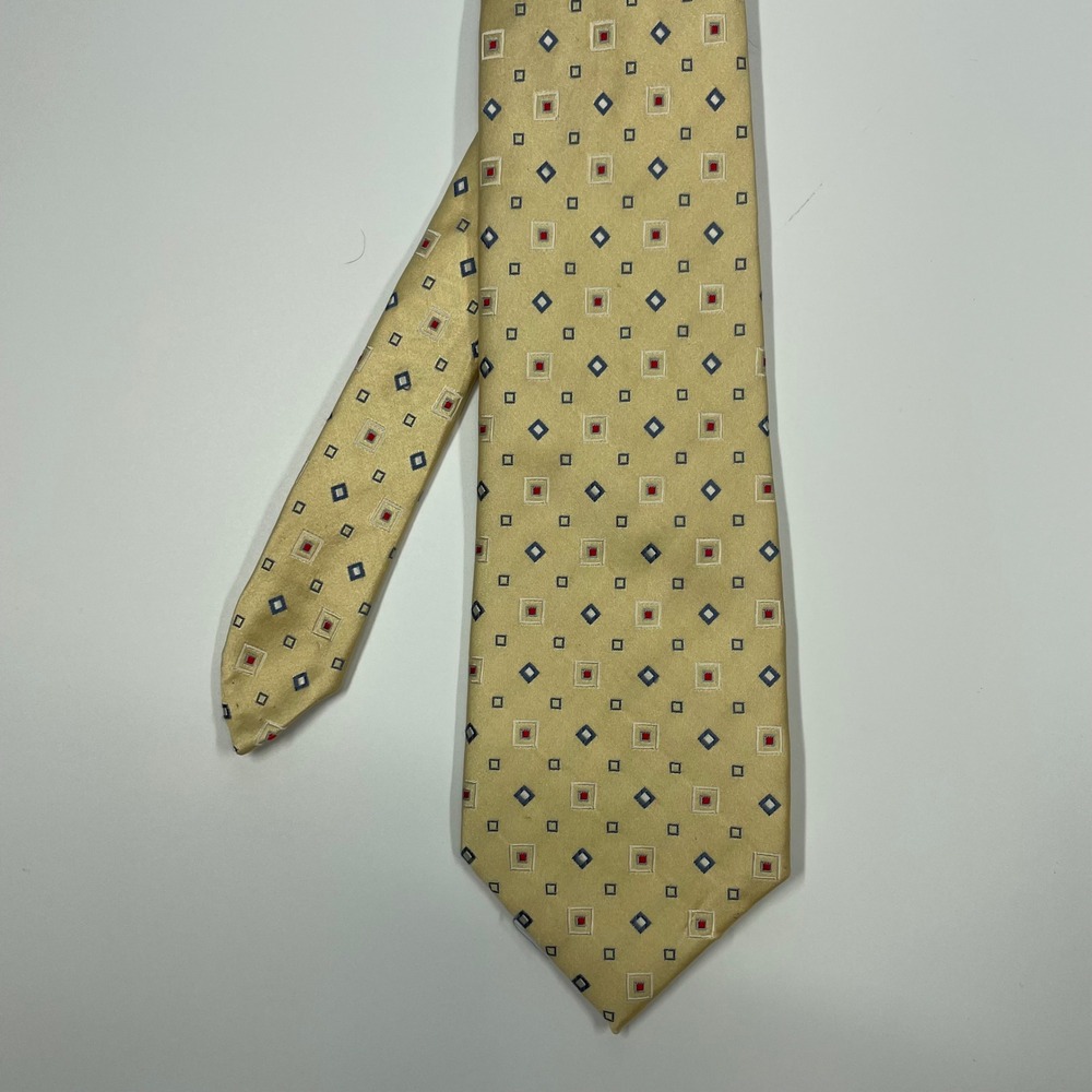 Ziggurat Yellow Geometric Square Silk Extra Long Necktie Mens One Size